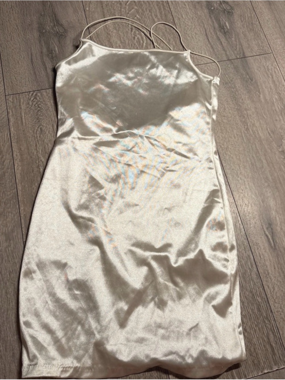Satin Slip Dress in Ivory - Women's Elegant Spaghetti Strap Dress
